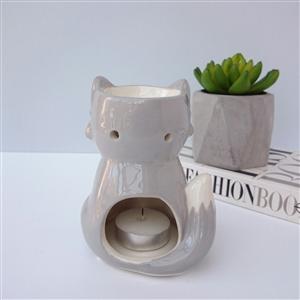 Ceramic Fox Wax Melter -Grey - OpulentScents