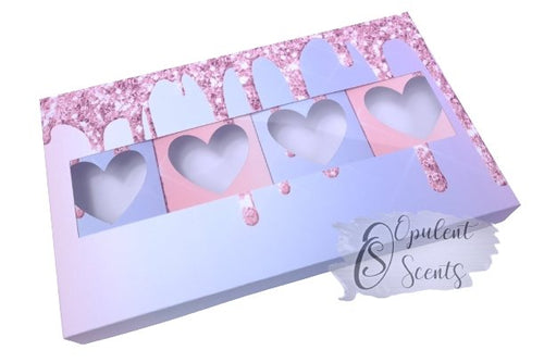 Snap Bar Boxes With Outer Gift Box - Lilac Blue/Peach Pink Ombrè with pink glitter drips - OpulentScents
